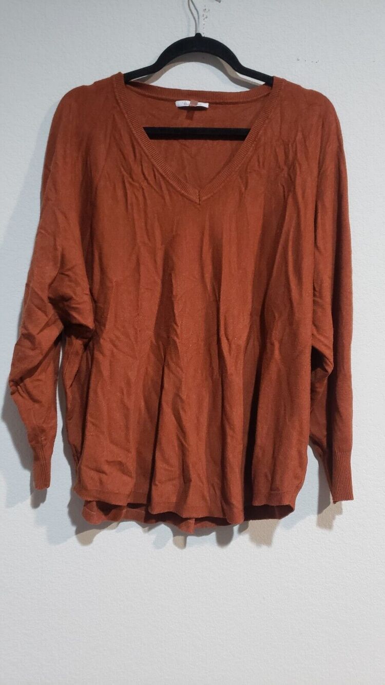 Vila Milano Sweater Womens XL Orange Knit Ribbed V Neck Round Hem Dolman